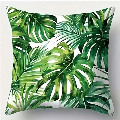 Tropical Leaf-Print Pillowcase ,Sofa bedroom cushion cover, single-sided printing, without pillow core Short plush material