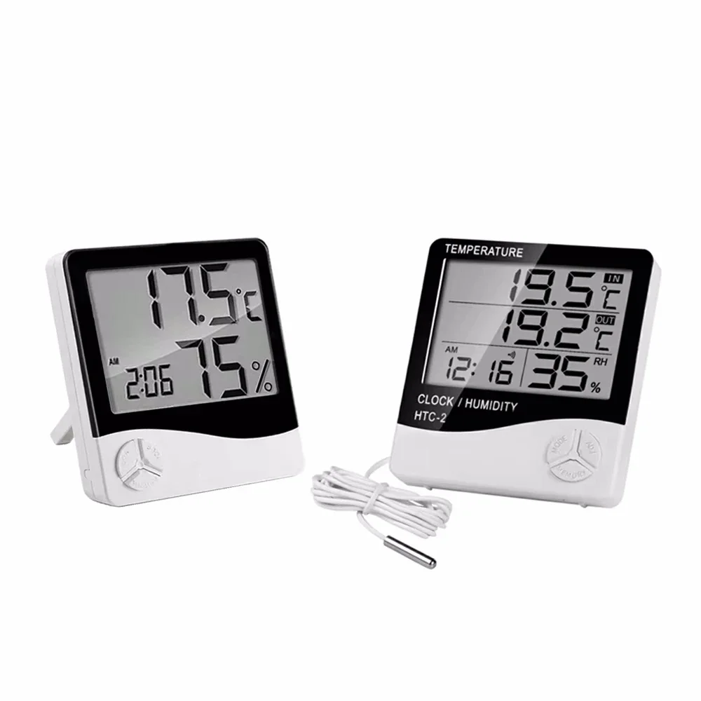 1Pc HTC-1 HTC-2 LCD Electronic Humidity Meter Smart Electric Digital Hygrometer Thermometer Weather Station Clocks Outdoor