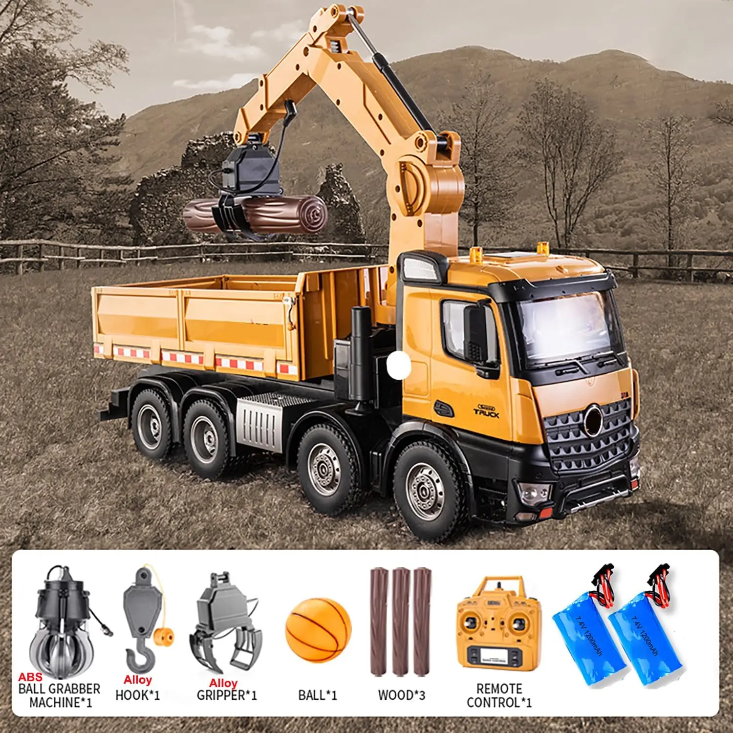 Remote Controlled Dump Truck Large 18.8 inches (48CM) 1:14 Vehicle Model Three in one Grab Head Replaceable Construction Transpo