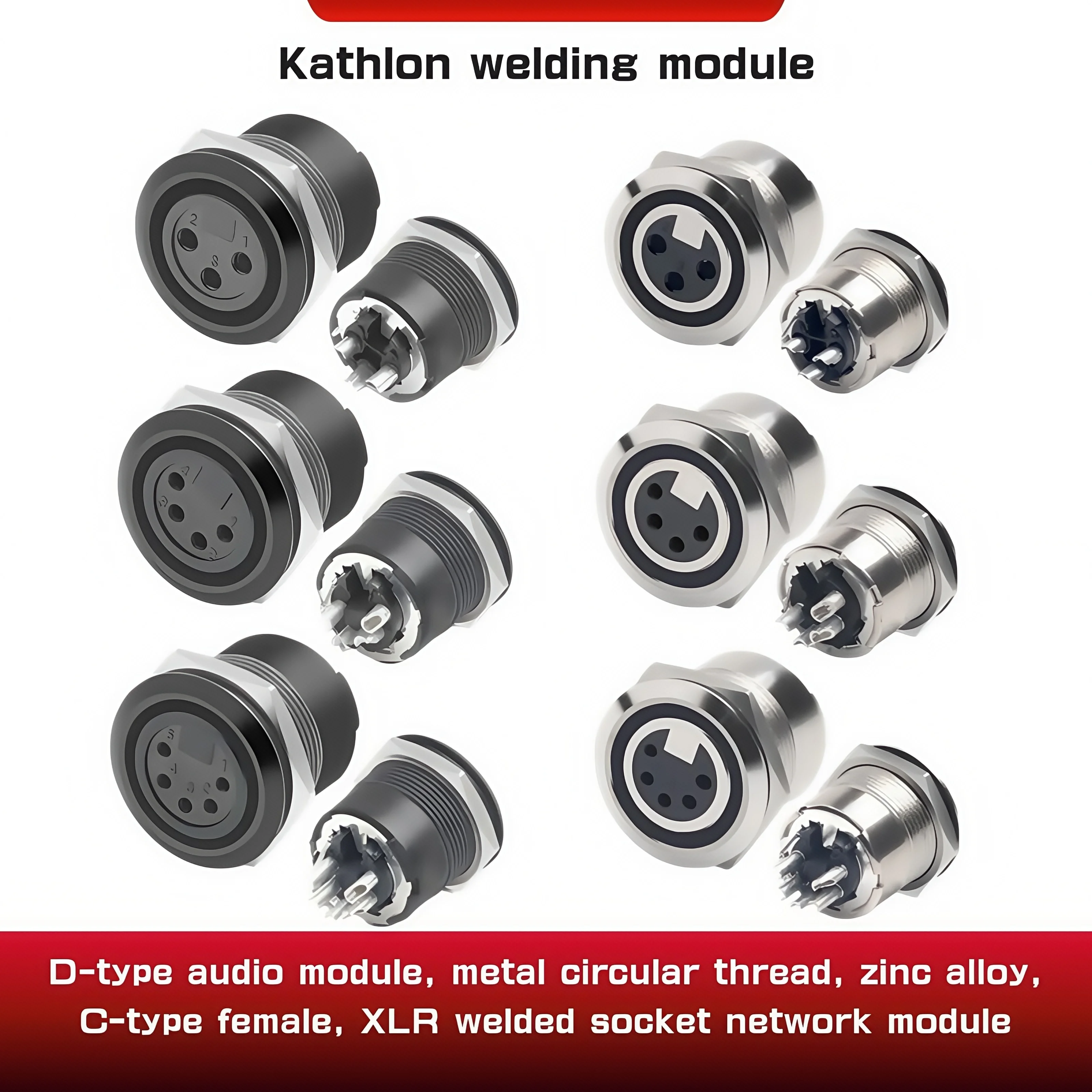 C-type female XLR welded socket network module audio module metal circular thread zinc alloy