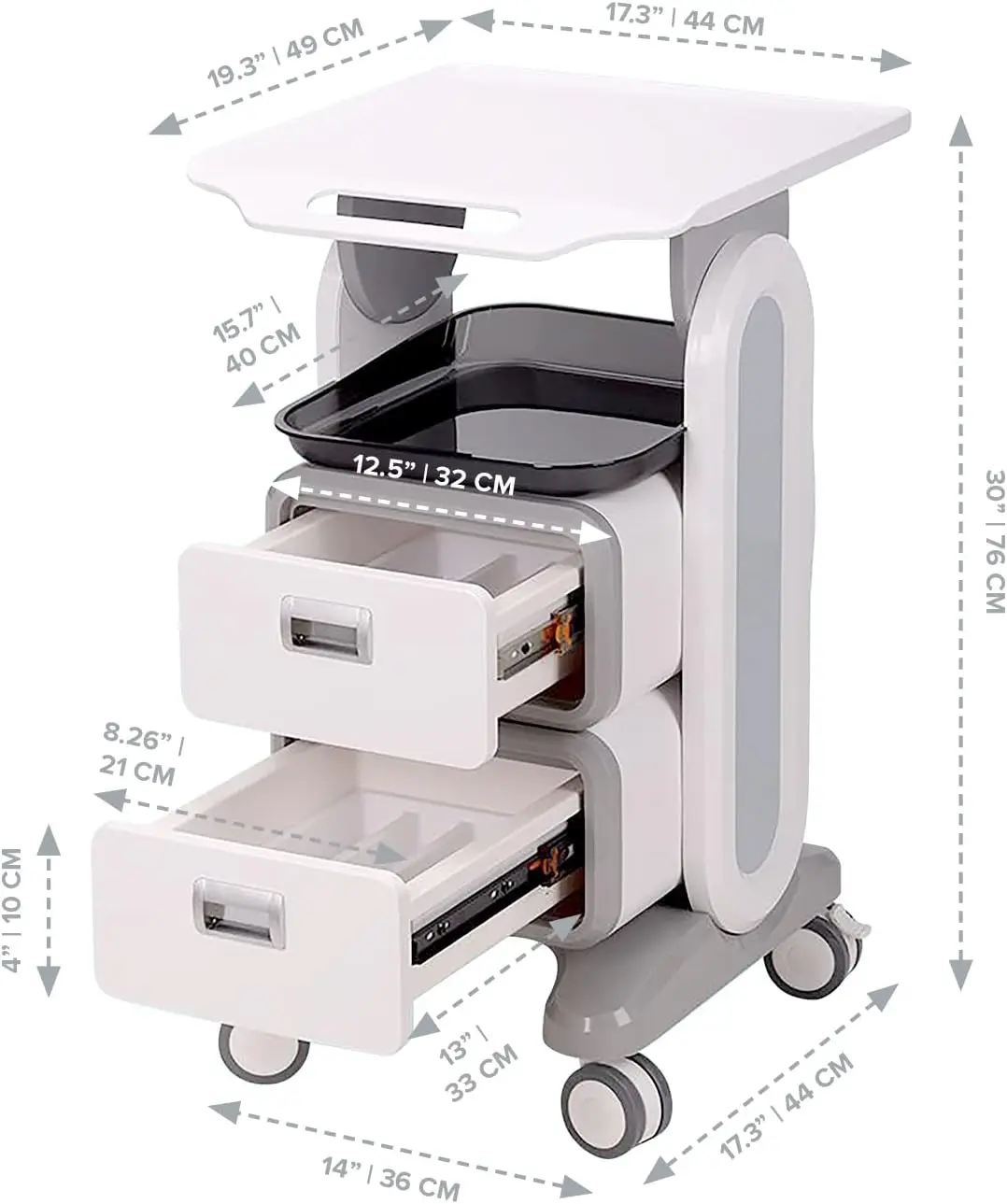 fessional Utility Cart With Wheels - Dental Office Rolling Cart With Drawers - Medical Trolley Cart - Rolling Storage Cart