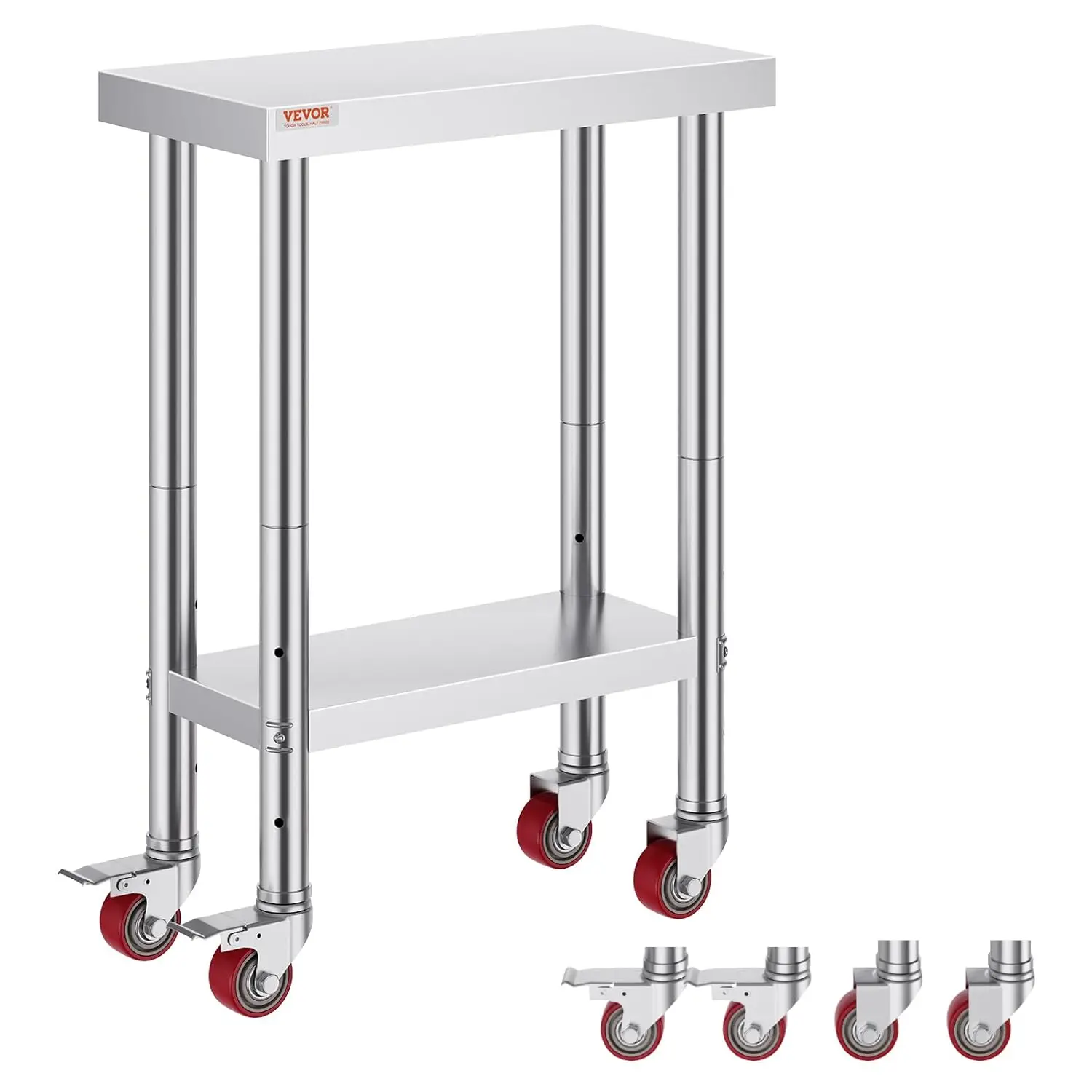 Stainless Steel Work Table with Wheels 24 x 12 x 32 Inch Prep Table with 4 Casters Heavy Duty Work Table