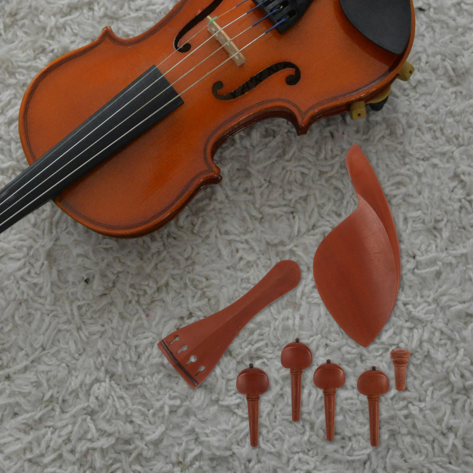 

Premium Violin Accessories Kit with Wood Chinrest Tuning Pegs Tailpiece Endpin for All Levels Musicians Reliable Performance