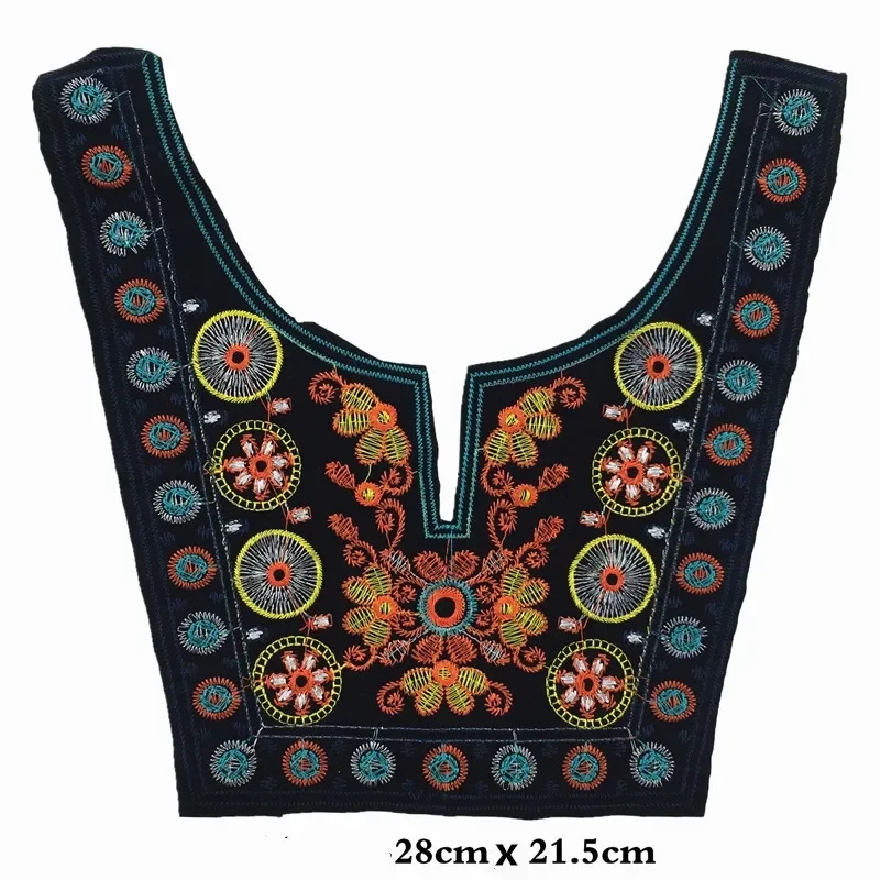 Ethnic Embroidery Lace Neckline Neck Collar, Dress Applique, Sewing Fabric Trims, DIY Costume Decor, 1Pc