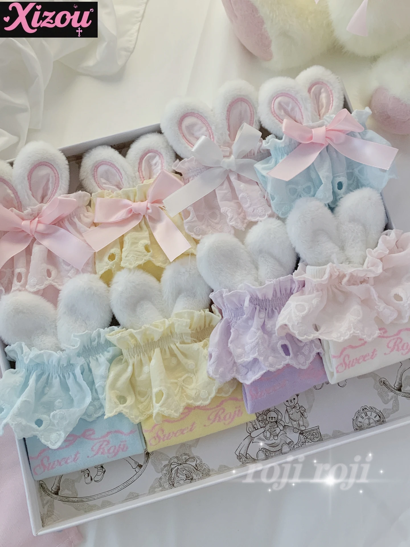 

Japanese original Lolita rabbit ear socks women's summer jk bow socks Lolita lace big lace sweet for soft girl