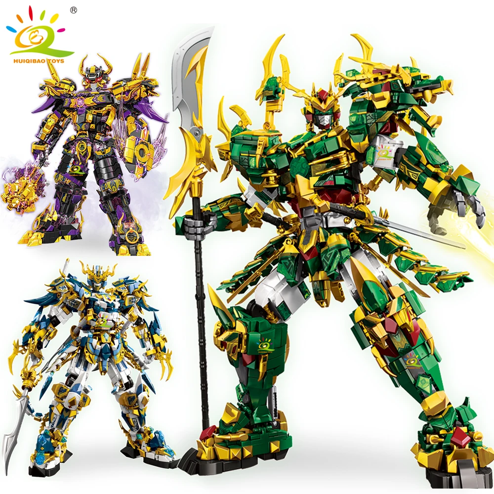 HUIQIBAO Warrior Mech Robot Building Blocks MOC SunWuKong Chinoiserie Action Figure Brick Children City Construction Display Toy