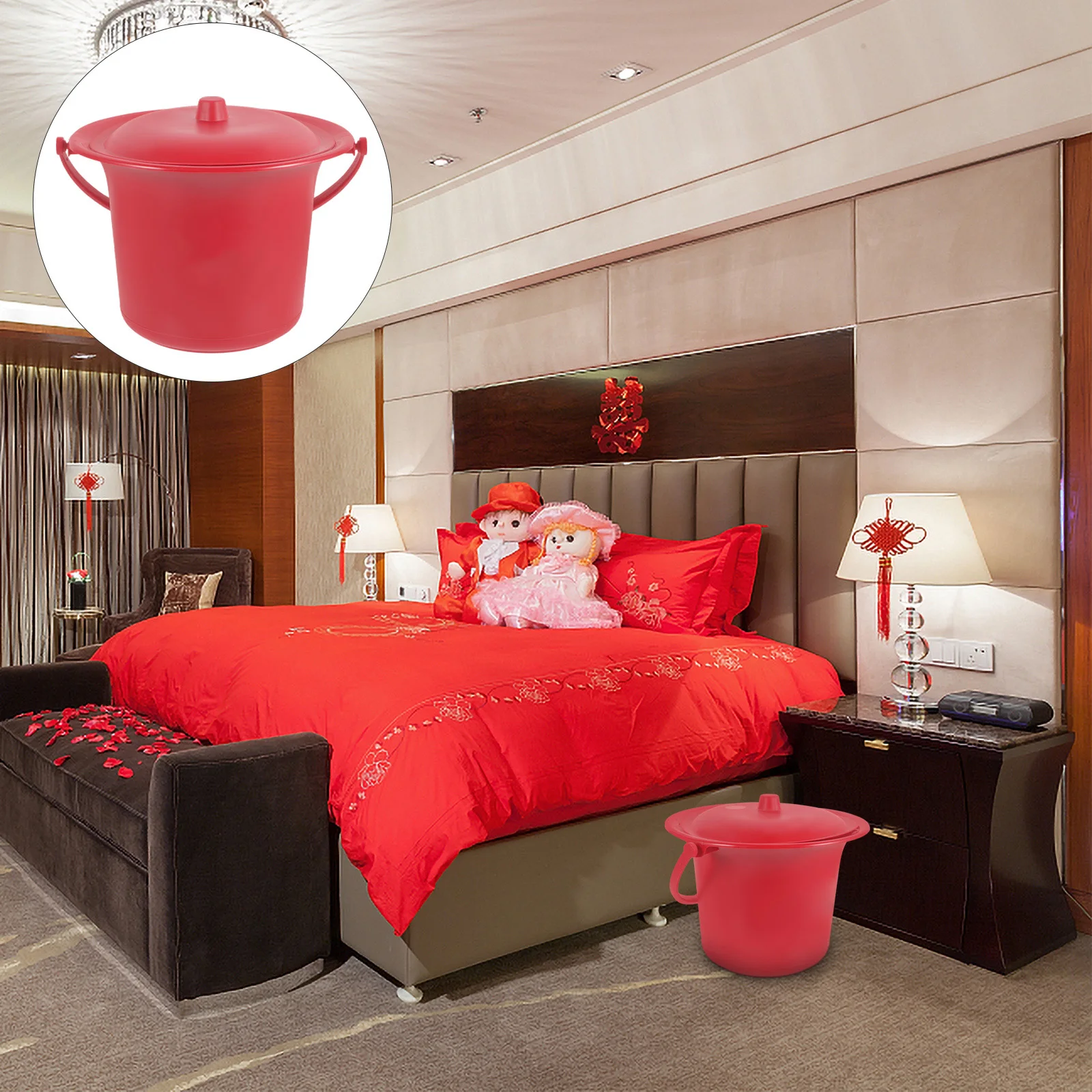 

2pcs Red Duty Night Spittoon PP Chamber Lid Portable Bedpan Portable Chamber Pot Household Bedpan Urine Pot