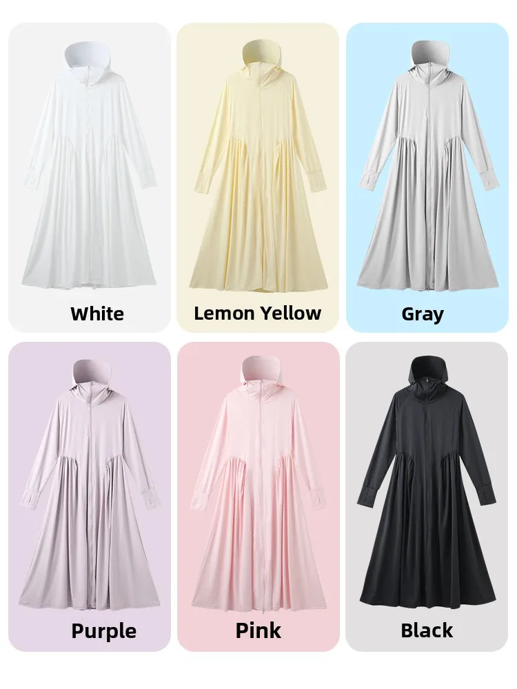 

Summer Ice Silk Women's Long Full Body Sun Protection Skirt Waist Cinched Sun Protection Suit New 2025 Purple Jaet Set