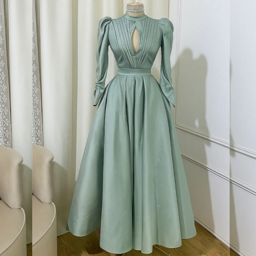 

Customized Classic Exquisite Jersey Pleat A-line High Collar Long Dresses Bespoke Occasion Intricate Casual