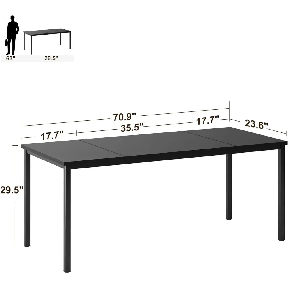 70.8 Inch Stylish Computer Desk, Large Executive Office Desk, Simple Study Writing Desk, Workstation Businee Office, Black