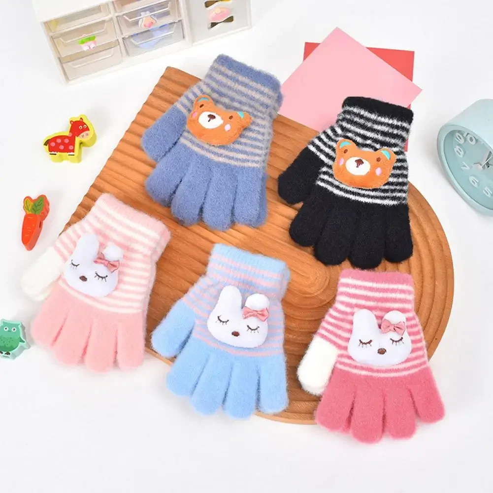 Kids Cartoon Animal Gloves Winter Thick Warm Boy Girl Full Finger Mittens Outdoor Windproof Children Writing Five Finger Gloves
