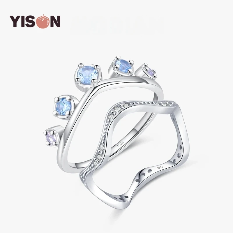 

Кольцо YISON из стерлингового серебра 925 пробы с короной, светло-голубое, модное, нерегулярной формы, для женщин, для коктейльных вечеринок, ювелирное украшение, подарок
