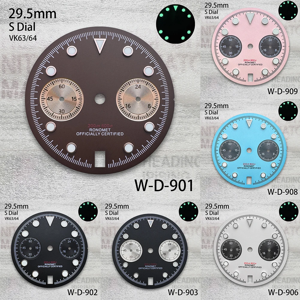 29.5mm DTN Panda S Dial Fit VK63/VK64 Movement Green Luminous High-Quality Lady's  Watch Modification Accessories