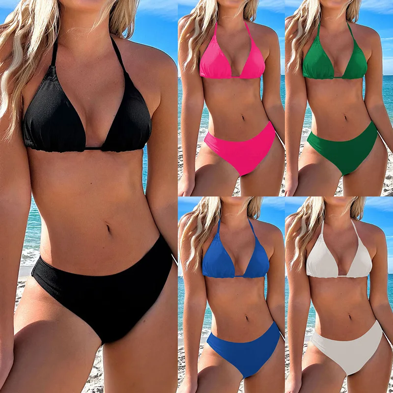 

NewbikiniRibbed Triangle Cup Lace-Up Sexy Bikini Swimsuit for Women