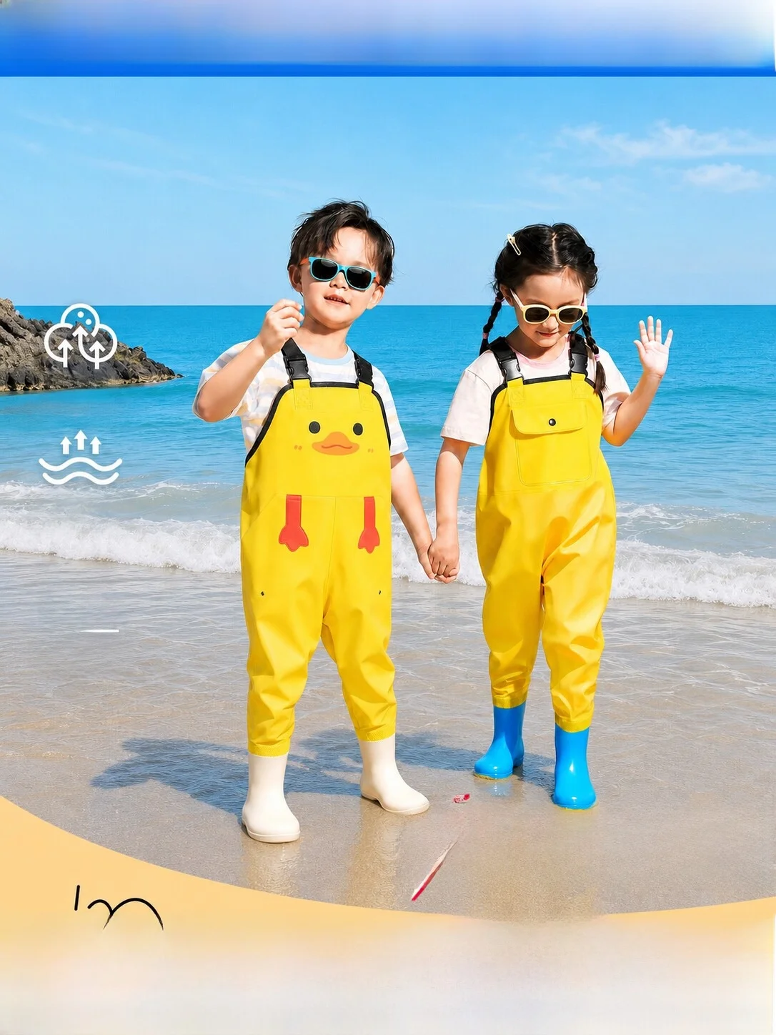 fishing-source-children's-overall-rain-boots-water-play-suits-baby-seafood-gathering-outfits-durable-pvc-material-unisex