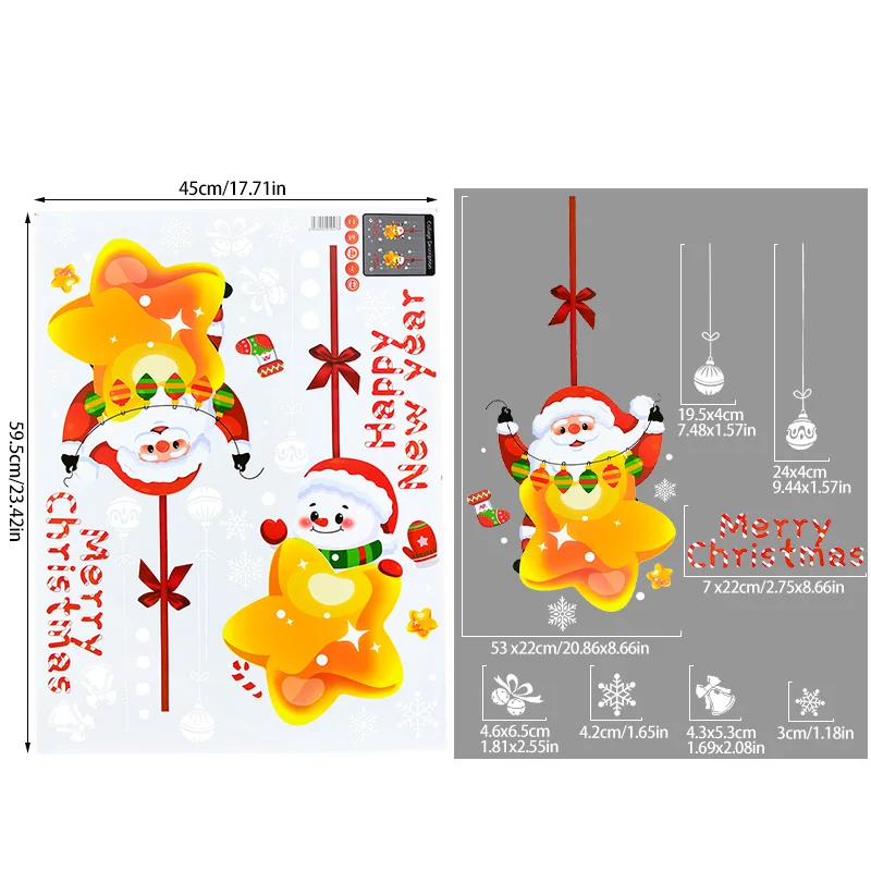 Merry Christmas Window Glass Sticker Santa Claus Snowman Star PVC Wall Sticker New Year Xmas Party Home Wall Decals Gifts