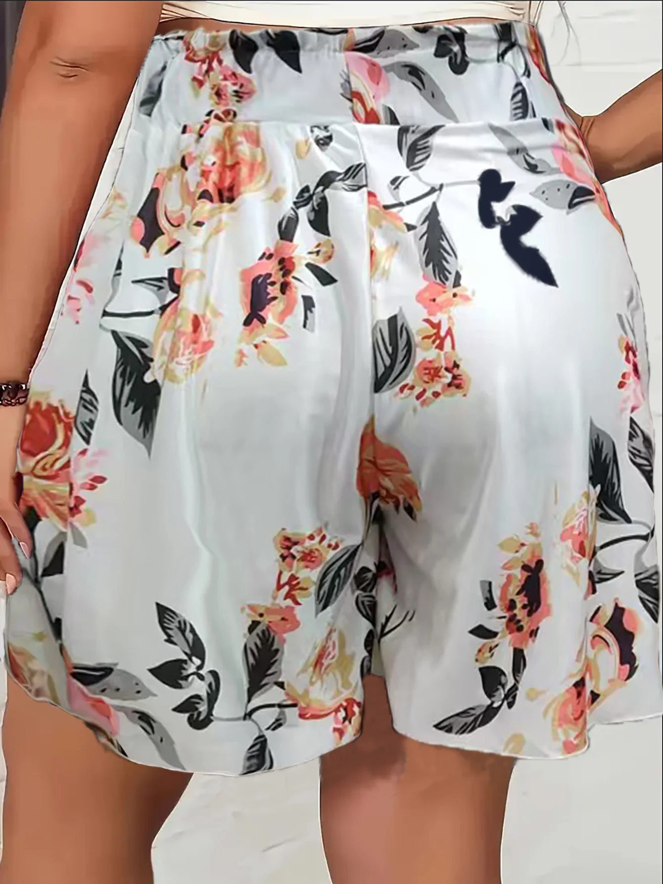 Plus size shorts femininos elegante floral impressão saia de cintura alta cintura elástica casual verão praia férias estilo