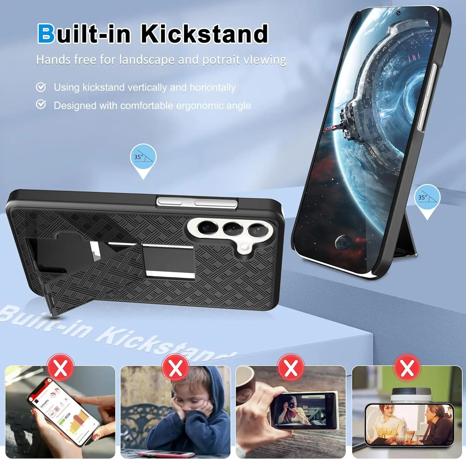 Woven 2 in 1 Hybrid Hard Shell Holster Combo Case With Kickstand & Belt Clip For Samsung Galaxy S23+ Plus 6.7 Inch 5G 2024