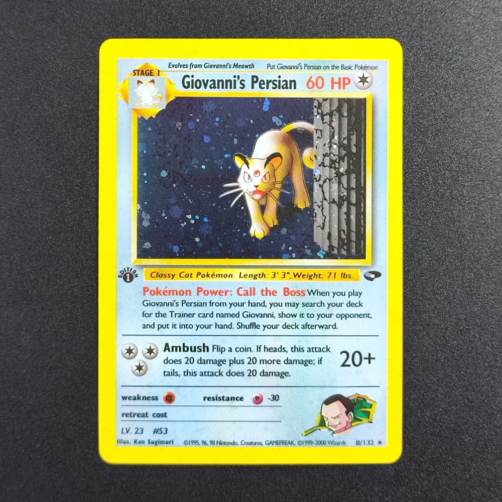 Proxy Pokemon Card EN Gym Challenge 1st Giovannis Persian 8/132 Super Rare Collectibles Card Single Classic Anime Cards Toys