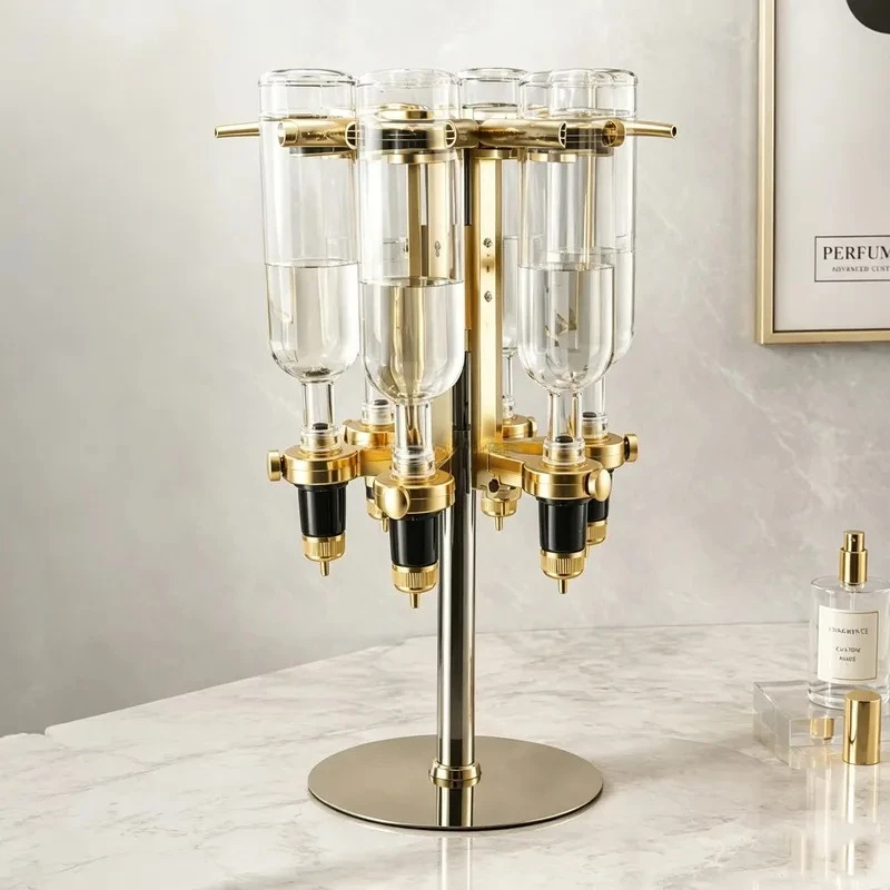 New 6 Bottle Golden Perfume Dispenser Display Stand for 500ml Liquid Fragrance Filling Bar Rack Accessories