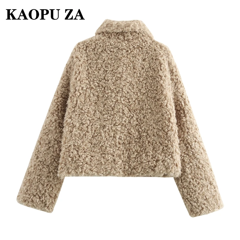 KAOPU ZA 2024 Autumn New Woman Classic Long Sleeve Fleece Coat Top Vintage Woman's Turn-down Collar Jacket Keep warm Outerwear