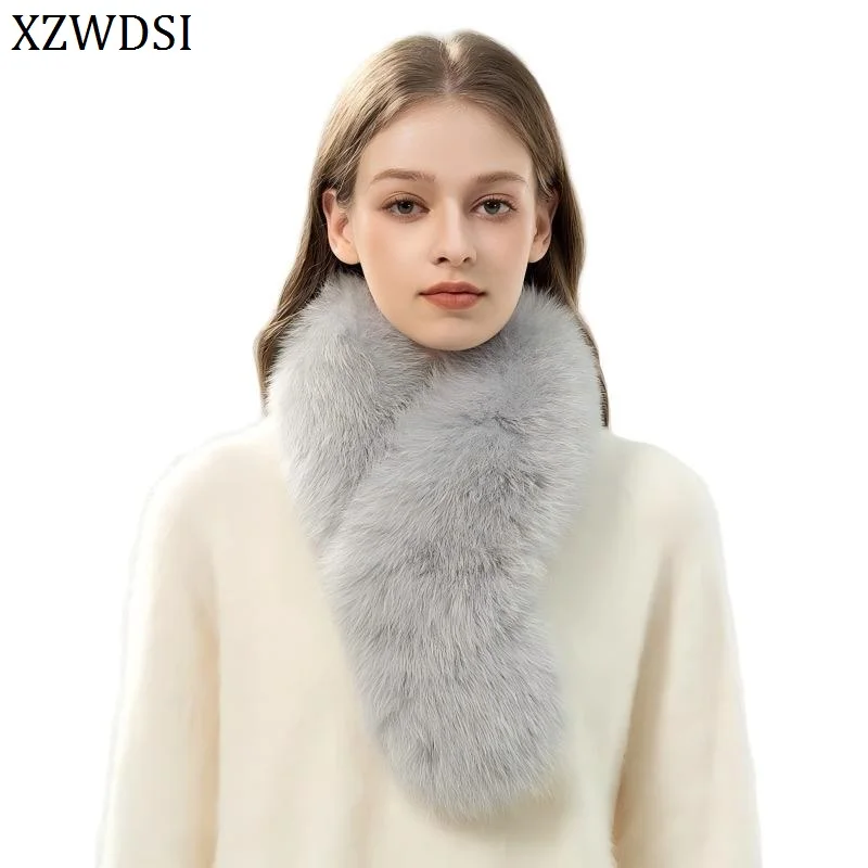 

Women's Luxury Real Fox Fur Scarf Collar with Rex Rabbit Lining Double-Sided Neck Warmer Winter Fashion Accessory