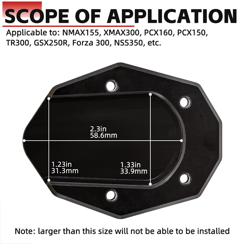 Support latéral pour accessoires de moto, pour YAMAHA NMAX155 N MAX NMAX 155 125 NMAX125, Extension de plaque de béquille, Base de coussinet de pied