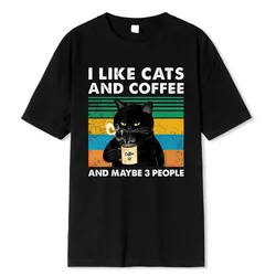 I Like Cats And Coffee Funny Print T-Shirt Men Women Spring Summer Casual Loose Cotton Clothing Hip Hop Neutral Top Clothing