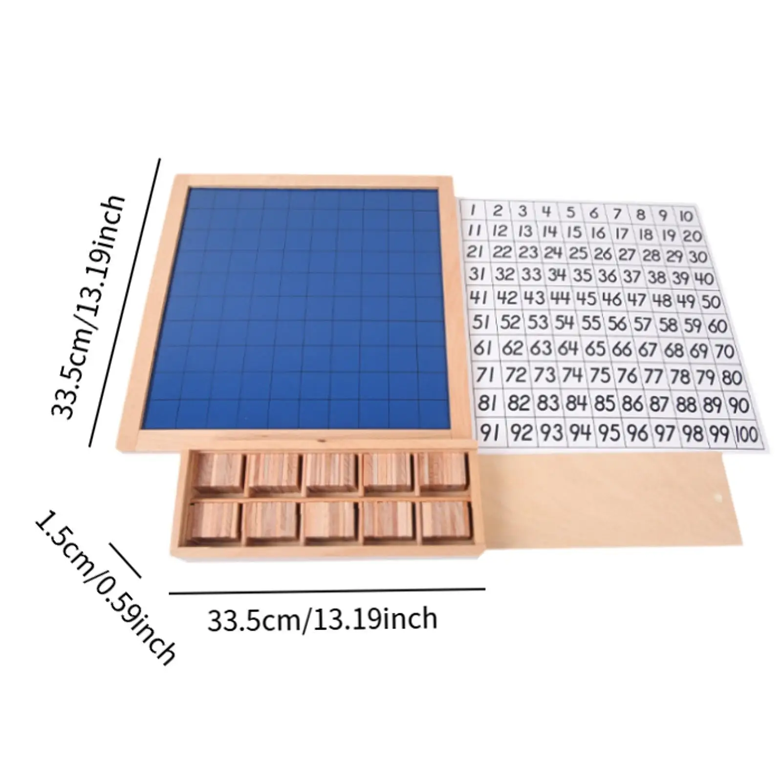 Hölzernes Mathe-Brett, Montessori-Spielzeug, 1–100 Zahlen, Entwicklung, Holzspielzeug, Hundert-Brett, Holz-Zähltablett für Geschenke für Kinder