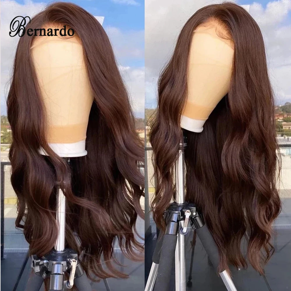 Bernardo Long Body Wave Lace Front Wig Synthetic Hair Lace Frontal Wigs Pre Plucked Brown Wigs Soft Lace Wig