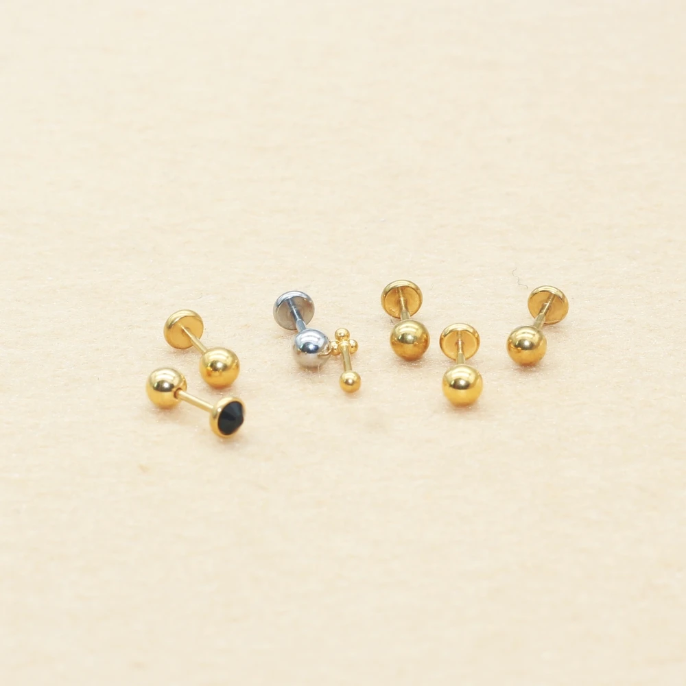 Geeignet zum Schlafen, Ohrstecker mit Schraubverschluss aus Edelstahl, antiallergisch, 20G, bunter Stein, Schmuck für Damen und Herren. – Detail 2