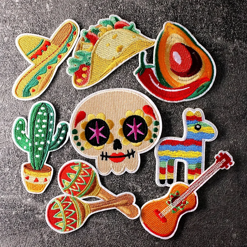 8Pcs/Lot Mexico Avocado Taco Cactus Patches Embroidery Applique Ironing Clothing Sewing Supplies Decorative Badges