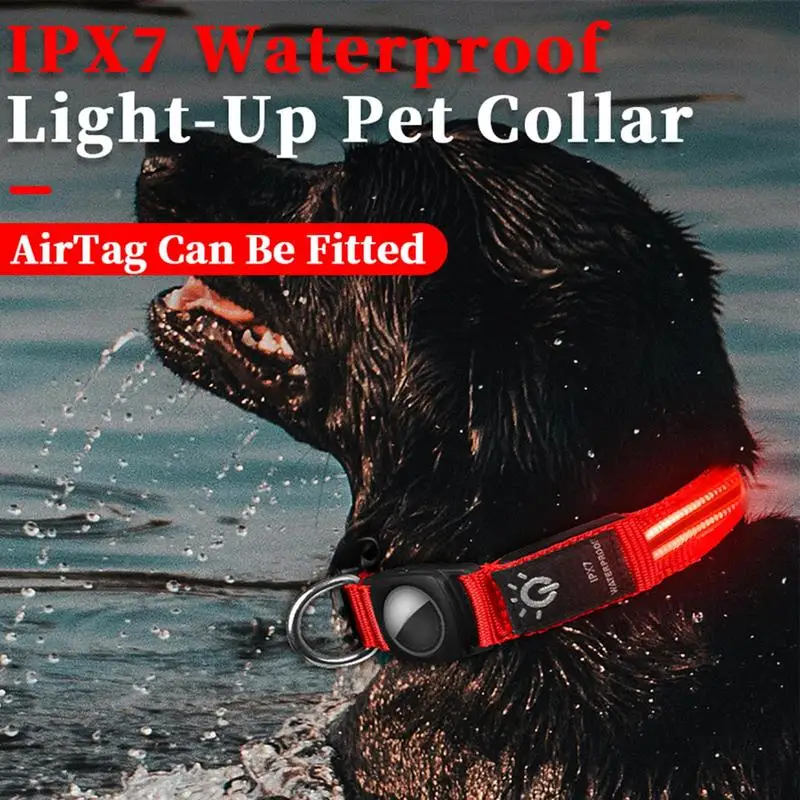 Led Glowing Dog Collar USB Rechargeable Dog Collar For Air-Tag Flashing Necklace Collar For Outdoor Walking Night Safety Supply