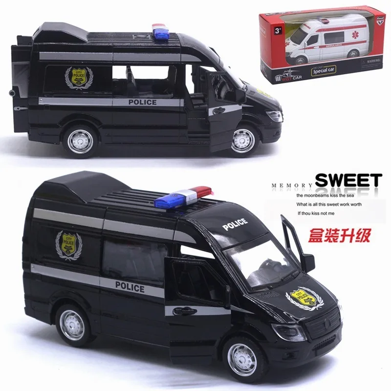 Modelo de coche de aleación de ambulancia de simulación 1:32, vehículo comercial, motor de bomberos, coche de policía especial, vehículo comercial, modelo de coche de aleación