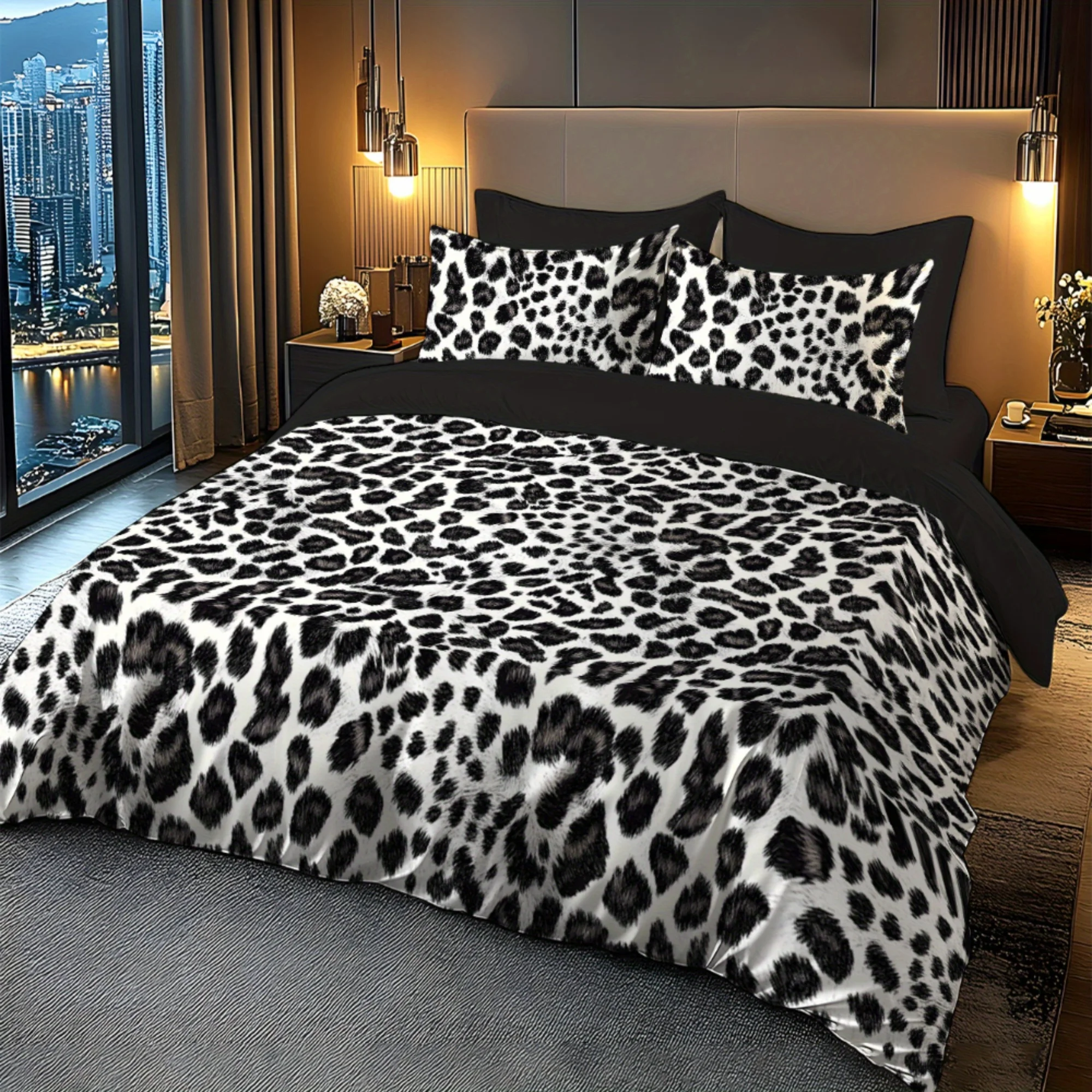 Black Leopard Print Theme Design Bedding Set, with a Using a 3D Three-dimensional Ultra-soft Brushed Digital Printing Set