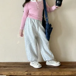 Girls Casual Pants 2024 Autumn New Korean Style Children Fashion Loose Sweatpants Children Wear Sports Trousers Grey Pant