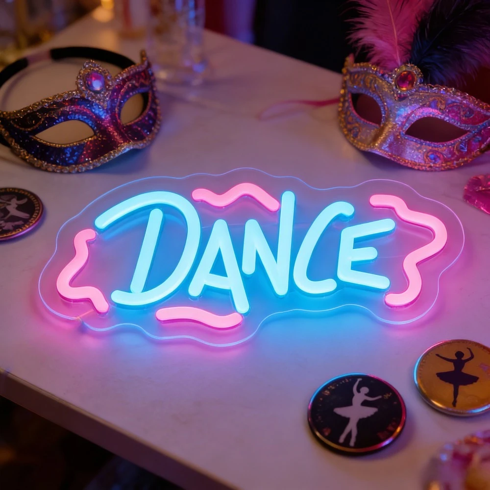 

Неоновая вывеска DANCE, сине-розовая, светодиодная, для декора стен, для вечеринок, дома, бара, клуба, свадьбы, дня рождения, яркое освещение в танцевальной тематике