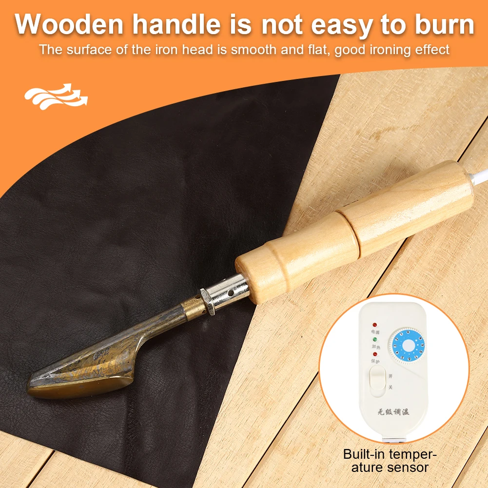 

Бытовой электрический утюг с деревянной ручкой, кожаная одежда, обувь, сумка, инструмент для удаления морщин, прочный портативный мини-электрический утюг