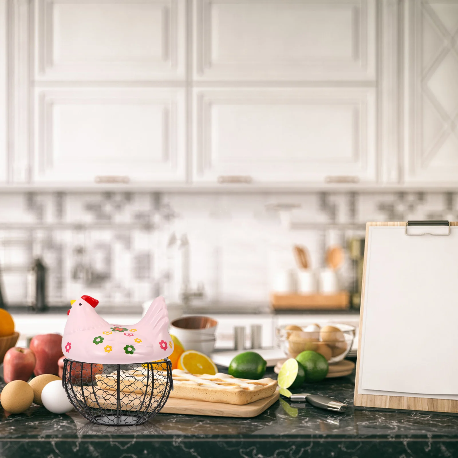 

Creative Storage Basket Iron Fruit Snack Egg Holder Large Capacity Hen Shape Decorative Kitchen Desktop Organizer