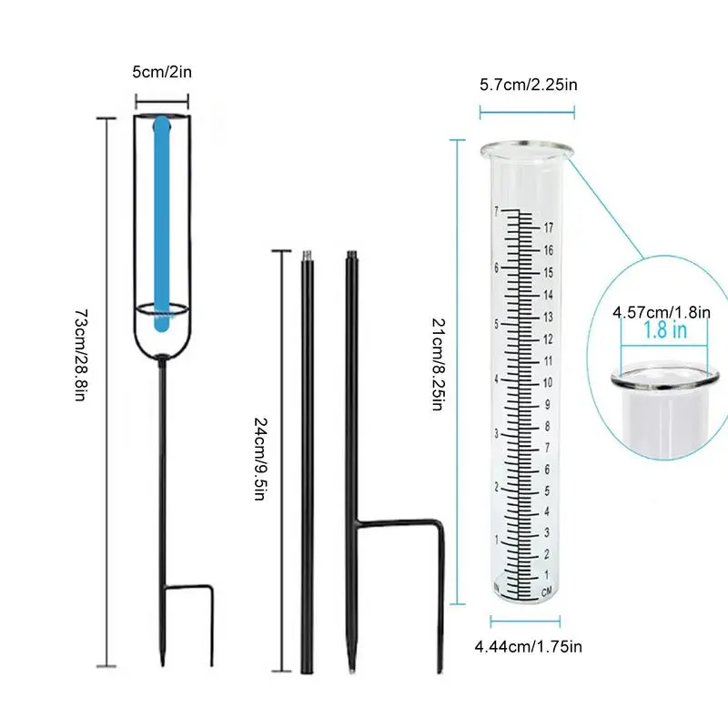 Rain Gauge Outdoor Accurate Stake Rain Measure Gauge Adjustable Water Meter Measuring Gauge for Garden Patio Backyard