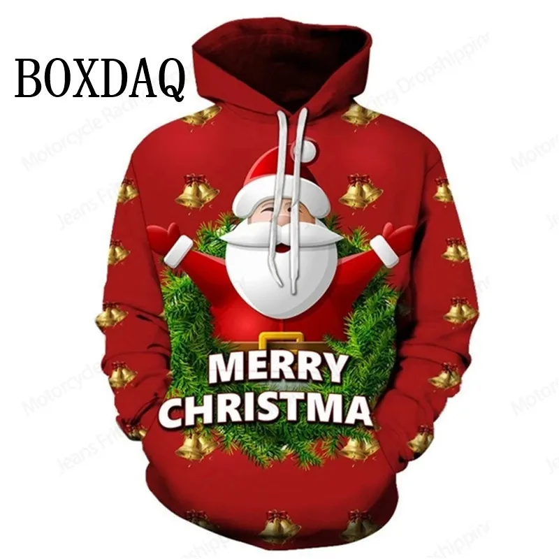 Cute Funny Santa Claus 3D Print Sweatshirt Winter Christmas Patter Hoodies Women Fashion Casual Hooded Women Christmas Party Top