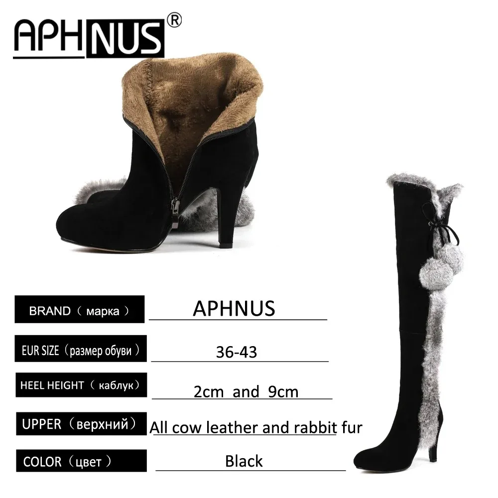 APHNUS Womens Boots Pom Poms Tall Over The Knee Thigh High Leg High Heels Pumps Woman 2020 Shoes For Women New Boot Zipper