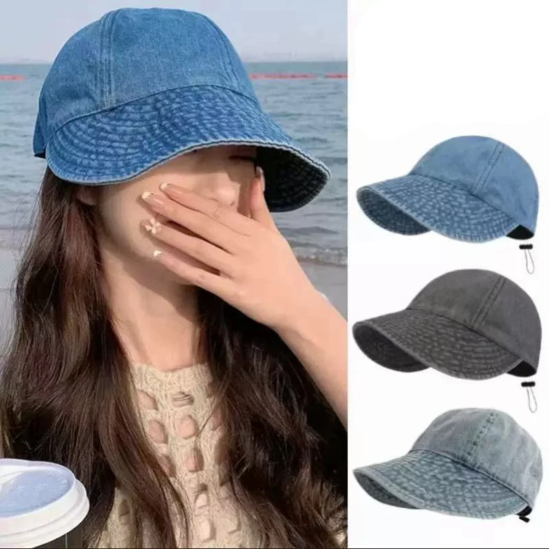 Summer Sun Cowboy Hat Foldable Wide Brim Women Bucket Hat Girl Lady UV Protection Adjustable Outdoor Beach Panama Ponytail Cap