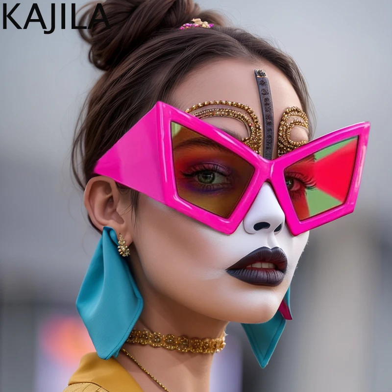 Oversized Cat Eye Sunglasses Women Big Frame 2025 Luxury Brand Shield Punk Sun Glasses For Ladies Windproof Eyewear Shades UV400