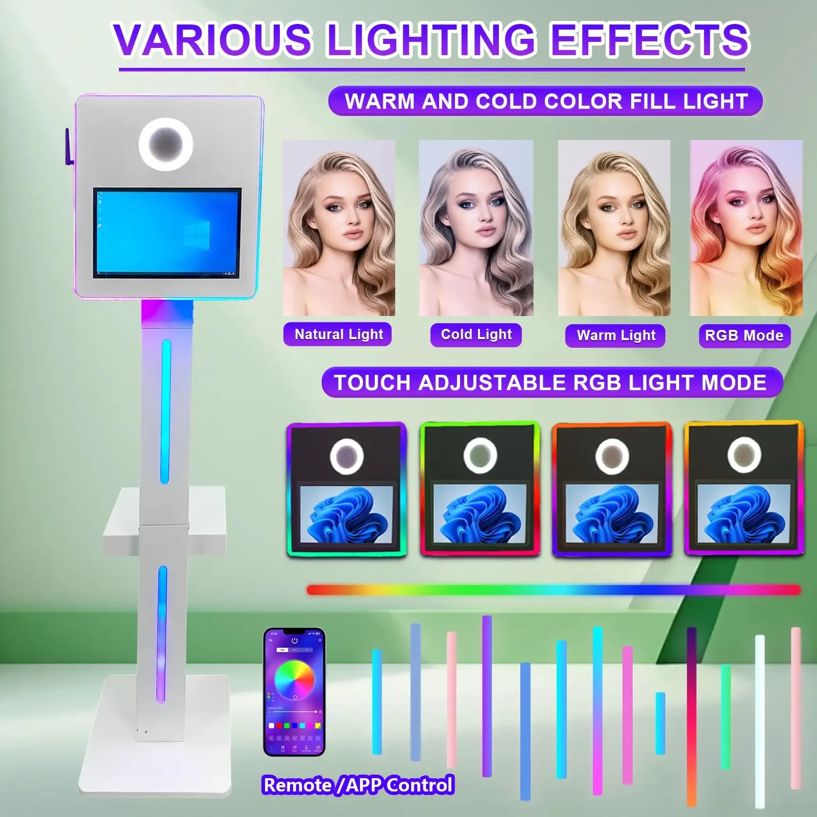 야외 휴대용 15.6인치 터치스크린 포토 부스 DSLR 미러 쉘, 글램 필터 및 플래시 라이트 포함, 파티 및 웨딩 이벤트용