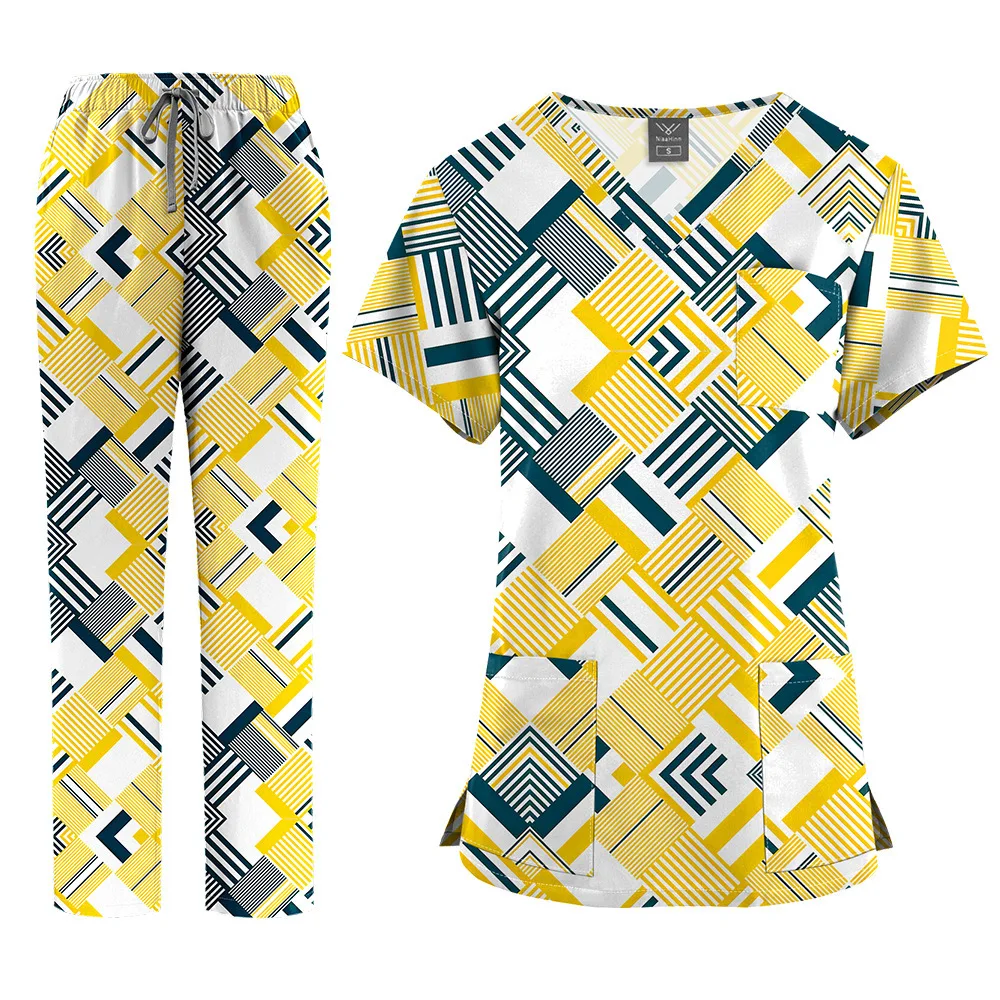 

Hot Selling Printed Hand Washing Suit Set SPA Beauty Salon Nurse Uniform V Surgical Gown For Men And Women