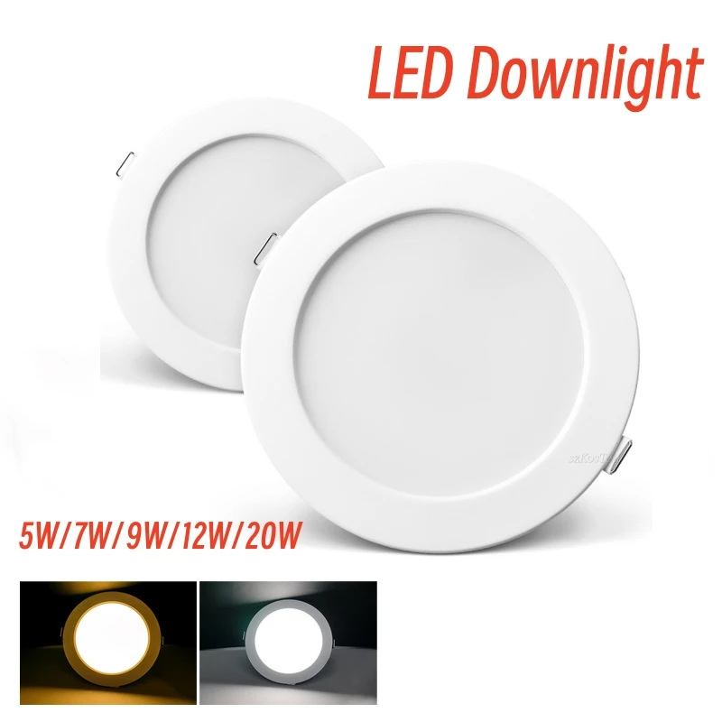 LED Downlight 5W 7W 9W 12W 20W Recessed Round LED Ceiling Lamp AC 220V  Indoor Kitchen Bathroom Decor Lighting Warm/Cold White