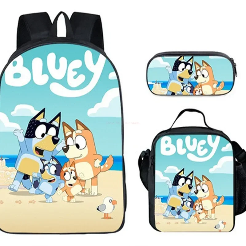 New Three-Piece Girl Backpack Travel Storage Fashion Cartoon Large-Capacity Primary School Students Printed Bluey Backpack