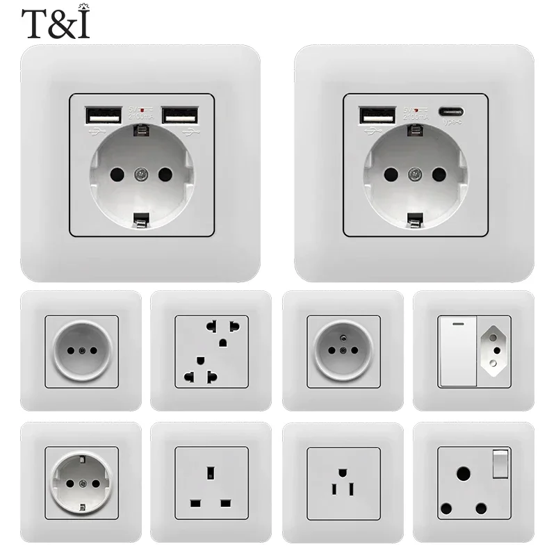 

RU EU Wall Panel Power Socket Plug Grounded 16A Russian European Standard Electrical Outlet 86 x 86mm，White