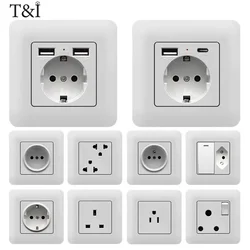 RU EU Wall Panel Power Socket Plug Grounded 16A Russian European Standard Electrical Outlet 86 x 86mm,White